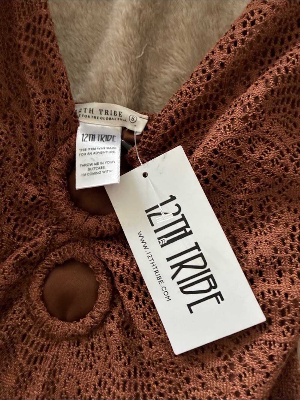 12th Tribe Brown Crochet V-Neck Slip Dress - Picture 6 of 7